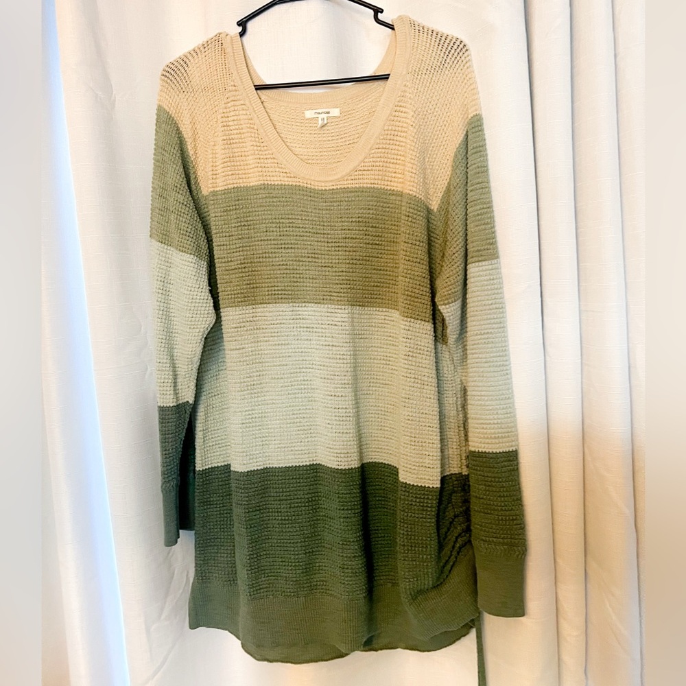 Maurices Olive and Cream Striped Sweater